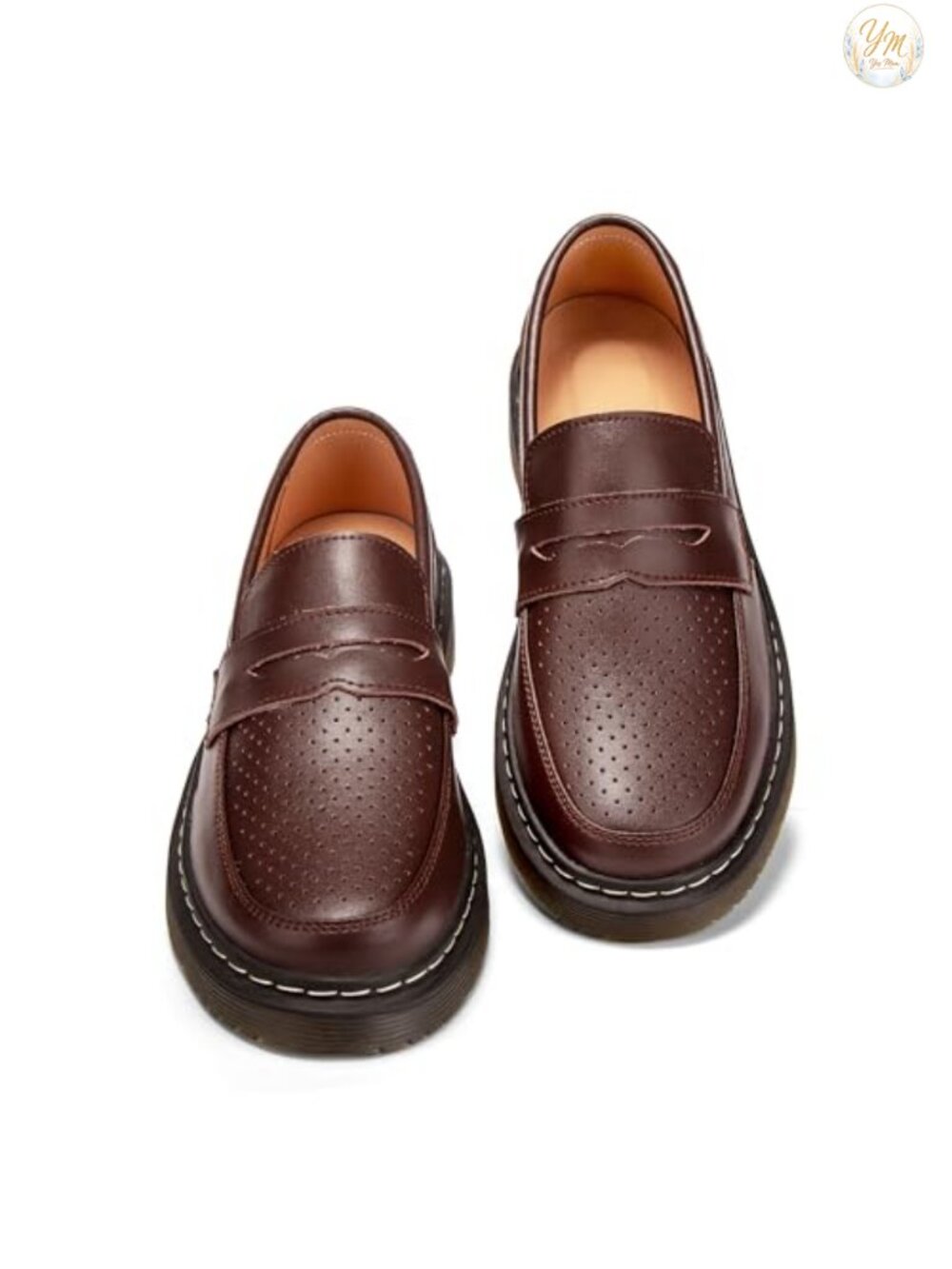 Women's Leather Penny Loafers Breathable Perforated Memory Foam